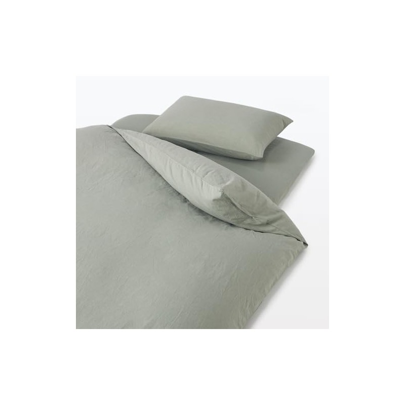 MUJI 84232831 Washed Futon Sheets, S, Shallow Fitted Sheet, Green