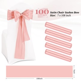 Pesonlook 100Pcs Satin Chair Sashes Ties, Rose Gold Satin Chair Sashes Bows Chair Cover Back Tie Supplies for Wedding Reception Events Banquets Party, Hotel Event, Chairs Decoration