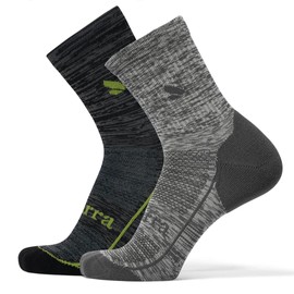 Purra Performance Mens Athletic Comfort Crew Socks | Wicking & Anti-Odor for Athletic and Everyday Wear, Gray/Green, 7.5-9.5, 2 Pack