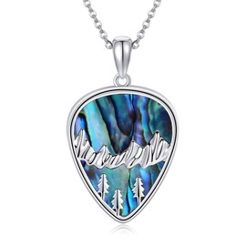 HUKKUN Guitar Pick Necklace 925 Sterling Silver Guitar Pick with Mountain Pendant Music Jewelry Gifts for Music Lover