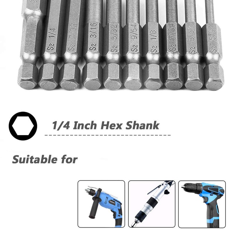 Mesee 10 Pieces 50mm Inner Hex Head Magnetic Screwdriver Bits,