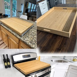 YYRZZ Stove Cover Board for Gas Stovetop, Noodle Board Stove Cover Bamboo Wood with Handles Electric Stove Cover for RV Stove Top, Cutting Board for Counter Space for Kitchen Stovetop