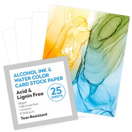 11x14 Inch 100lb Thick Alocohol Ink Water Color Card Stock 300gsm 25 Sheets Synthetic Paper Tear Resistant for Alcohol Inks, Acrylic Paints, Practise Drawing Paper
