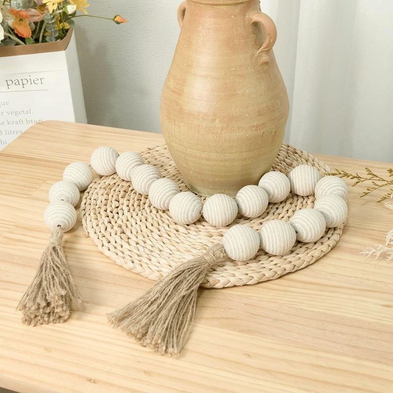 50" Long Ribbed Extra Large Wood Bead Garland with 2"
