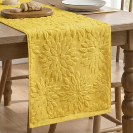 Artoid Mode Yellow Soft 3D Jacquard Dahlia Floral Pinnata 100%Cotton Spring Table Runner, Holiday Kitchen Dining Table Decoration for Home Party Decor 13x72 Inch