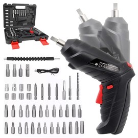 Destornillador Inalámbrico Eléctrico 3.6V, Juego de Atornillador Eléctrico Portátil Recargable 47 Piezas con Luz LED, Mango se Puede Girar (90 ° -180 °), Con Maleta, Para Hogar, DIY, Decoración, Negro