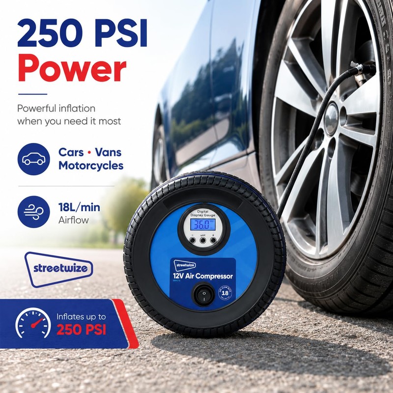 Streetwize - Tyre Shaped Air Compressor -12V - 250 PSI