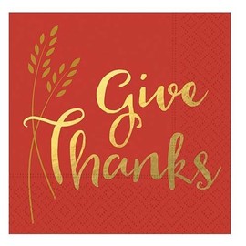 Design Design Gold Foil Give Thanks Orange Beverage Napkins