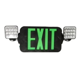Morris Products Square Head LED Combo Exit Emergency Light – High Output, Green LED Color, Black Housing – 76 Lumens, Energy Saving Lamps – Fully Automatic – Thermoplastic, Glare Free, Adjustable