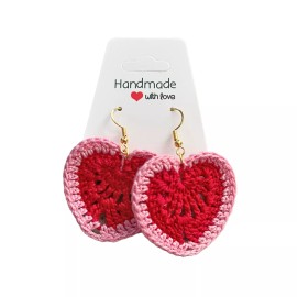 Unbranded Hand Crafted Crochet Heart Earrings Fish Hook Softgirl Kawaii