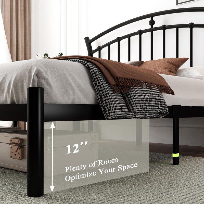 Feonase Queen Black Bed Frame, Heavy-Duty Metal Bed Frame with