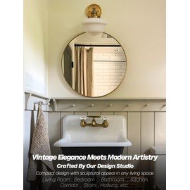 Teqinchy Gold Wall Sconce, Vintage Bathroom Vanity Light, Modern Frosted Milk Glass Sconces Brass Wall Lights for Living Room Bedroom Kitchen Hallway Stairway E26 Hardwire Indoor