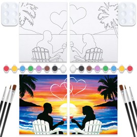 VOCHIC Sip and Paint Kit,Pre Drawn Canvas Couples Paint Party Kit Painting Art Set for Adults Date Night Sunset Beach Lovers 2 Pack (8 x 10 Inches)