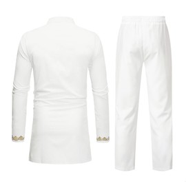 HEFASDM Men's African Dashiki 2 Piece Suit Traditional Long Sleeve Kurta and Pants Outfits Set White XL