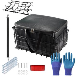 Bike Rear Basket Folding Bike Rack Basket with PU Liner Bag and Waterproof Cover for Bike Dog Bike Basket Quickly Release Metal Bicycle Rack Cargo Basket with Strap & Reflective Tail Light