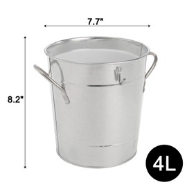 YOUEON 4L Ice Bucket with Scoop and Lid, Galvanized Metal Bucket with Carry Handles, Double Walled Wine Bucket Chiller, Beverage Tub for Parities, Picnics, Camping, Outdoor Bar Use, Silver