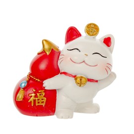 Maneki Neko Statue - Tiny Money Lucky Cat, Caishen Cat, Cute Wealth Cat Figurine