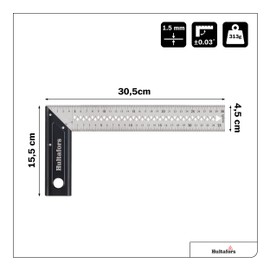 Hultafors Pro Angle Pro 305 mm x 45 mm Made of Aluminium I Tolerance of ±0.03° I 45°/90°/135° I With Scribe Function & Centre Line I Measuring Function of Lengths and Angles I Made in EU I 260503