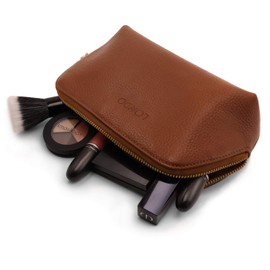 Londo Genuine Leather Makeup Bag Cosmetic Pouch Travel Organizer Toiletry Clutch, Light Brown