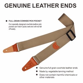 Nefelibata Guitar Strap Nylon, Full Grain Leather Ends Guitar Straps with Pick Pocket for Bass, Electric & Acoustic Guitar, with Free Strap Button, Strap Locks and Guitar Picks