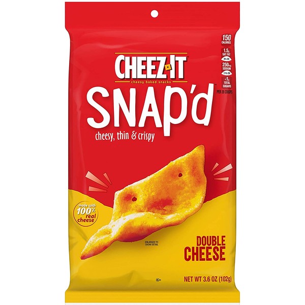 Cheez-It Snap'd, Cheesy Baked Snacks, Double Cheese, 3.6oz Pouch(Pack of 6)