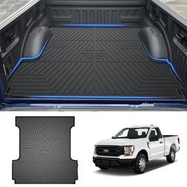 Flymotor Bed Mat for 2015–2025 Ford F150/F-150 Lightning 5.5FT, All-Weather Heavy-Duty Cargo Liner, Non-Slip Truck Bed Mat, Durable TPE Rear Trunk Protector, Easy to Clean, Black