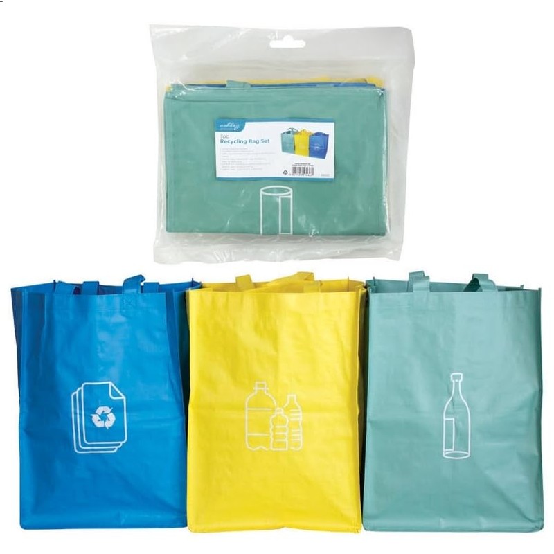 ASHLEY HOUSEWARES Recycling Bags Sacks, Colour Coded, Attaches together, set