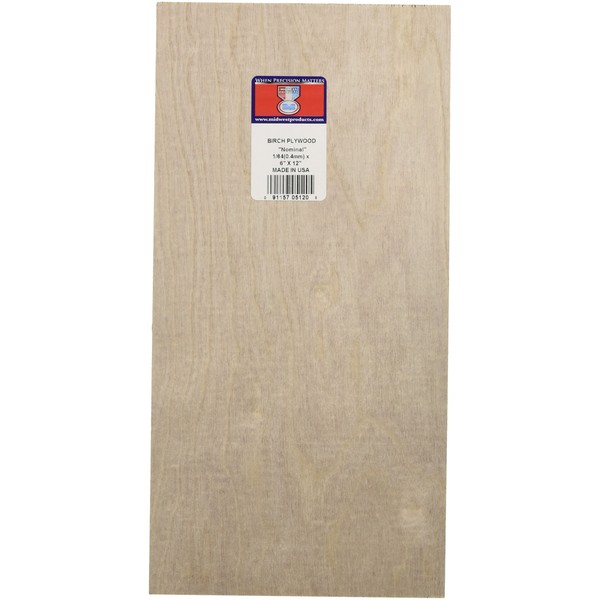 Midwest Products 5120 Birch Plywood, 1/64 x 6 x 12-Inch