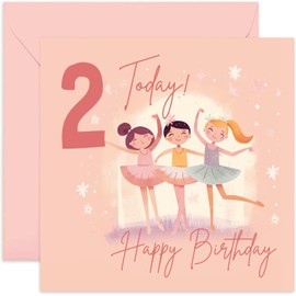Old English Co. Second Birthday Card for Girls - Happy 2nd Birthday - Age 2 - Two Years Old - Cute Ballerina Princess Themed Birthday Card for Daughter, Niece, Granddaughter, Goddaughter