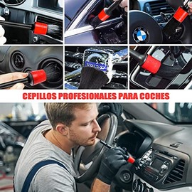 HEKE Cepillos para Detallar de Automóviles, 5 Piezas Juego de Cepillo de Limpieza, Kit de Detallado de Coche para Ruedas, Motor, Ventilación de Aire, 5 Tamaños Diferentes, Rojo