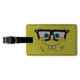 SpongeBob Nerd Face Rectangle Leather Luggage Card Suitcase Carry-On ID Tag