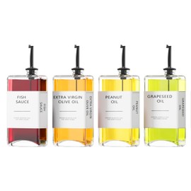 Kitchen Oil Dispenser, Cooking Oil Dispenser Set, Oil and Vinegar Bottles, Olive Oil Bottle, Soy Sauce Dispenser - 4 Pieces, Black