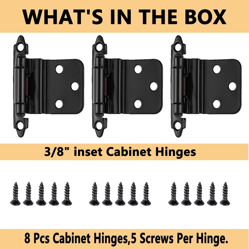 NOV FIRE 3/8"Inset Cabinet Hinge Black,8 Pack Self-Closing Hinge for
