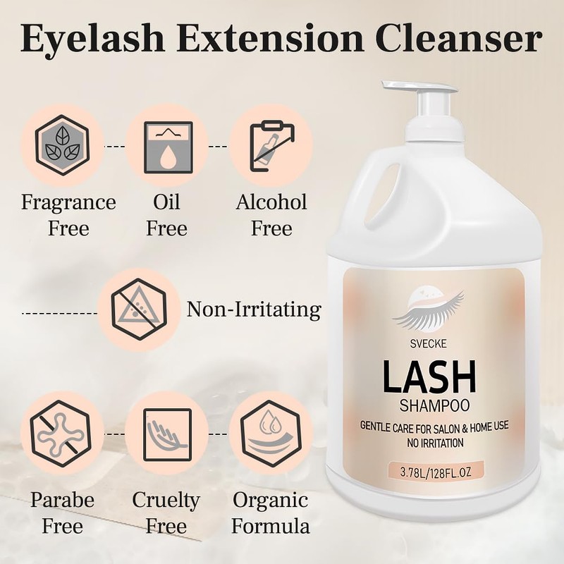 SVECKE Eyelash Shampoo, 128 fl.oz/3.78L, with 50 Lash Extension Aftercare