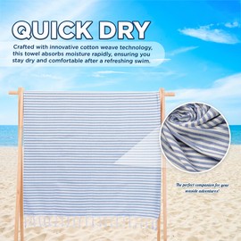 Blue Turkish Beach Towel Oversize 100cm x 180cm with Carry Bag