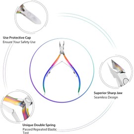 Cuticle Nipper with Cuticle Pusher, Easkep Cuticle Remover Kit Cuticle Cutter Professional Stainless Steel Double Ended Cuticle Srimmer Pedicure Manicure Tools for Fingernails and Toenails (Rainbow)