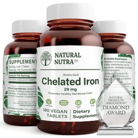 Natural Nutra Chelated Iron Supplement for Men & Women, Nails Health, Promotes Optimal Absorption, Helps Enhance Iron Level, Maintain Body Fulid, Help to Improves Hair Growth, Skin Health, 180 Tablets