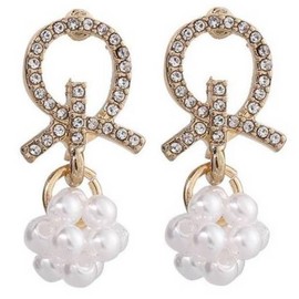 Miyabi Grace Invisible Clip On Earrings For Women Dangle White Pearl Ball with Crystal Rhinestone Open Circle Gold Clip On Earrings Comfortable Non Pierced Earrings