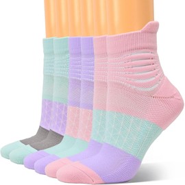 IRAMY Compression Ankle Support Socks Women Coolmax Wicking Cushioned Athletic Plantar Fasciitis Relief,Pink+Purple+Green,3 Pairs,Small