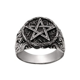 81stgeneration . 925 Sterling Silver Pentagram Fire Seal Ring for Men and Women, Sterling Silver
