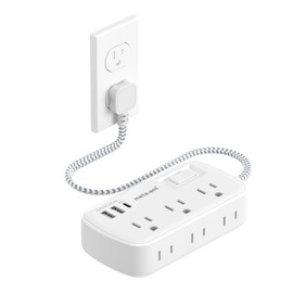 Short Extension Cord 1 FT - Small Power Strip Flat Outlet Extender Surge Protector with 6 AC Outlets & 3 USB Ports, Mini Extension Cord Flat Wall Plug for Home Office Dorm Kitchen Bathroom Essentials