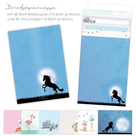 Writing Paper Set for Children with Envelopes DIN A4 60 Sheets Including 30 Envelopes and a Matching Folder / Writing Paper for Children with Lines - A Practical and Beautiful Gift for School