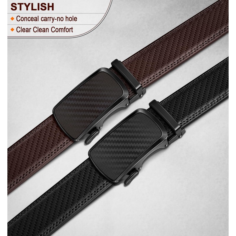 BULLIANT Men's Ratchet Belt 2 Pack-Click Leather Belt Adjustable for