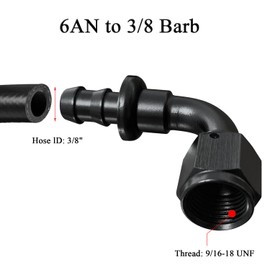 2Pack 6An 90 Degree fitting, 6AN to 3/8 Barb Push Lock Hose Fitting, 90 Degree Hose Fitting,6an Fitting