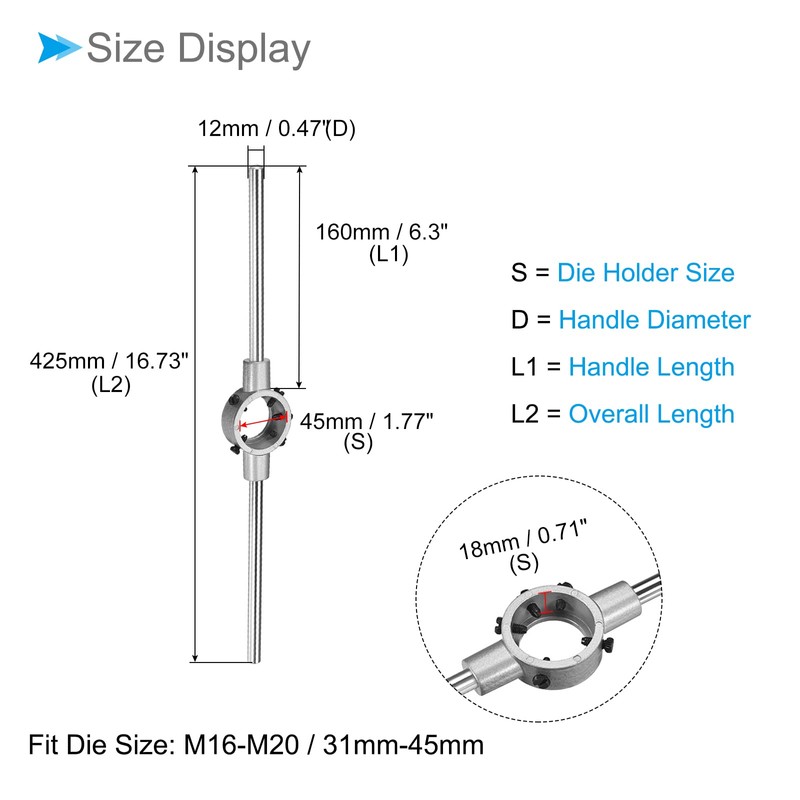 CoCud Die Stock Wrench, Fit M16-M20 / 31mm-45mm (OD) Round