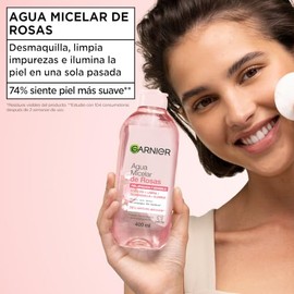 Garnier Skin Active Agua micelar desmaquillante con Agua de Rosas, 400ml. Limpia, desmaquilla e ilumina, ideal para piel opaca y sensible