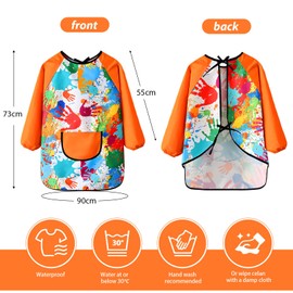GEBETTER Painting Apron Children's Painting Coat for 7-11 Years Girls Boys Ink Coat Waterproof Painting Coat Craft Apron with Sleeves and Big Pockets for School Art Painting Cooking, orange