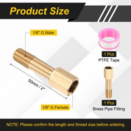 PATIKIL 1/8"G Male x 1/8"G Female Brass Pipe Fitting, Nipple Fitting Extension Pipe Adapter with Tape, 2"/50mm Length
