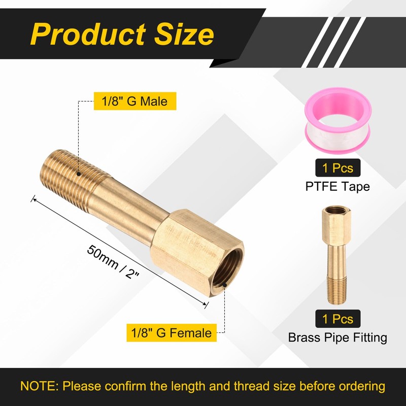 PATIKIL 1/8"G Male x 1/8"G Female Brass Pipe Fitting, Nipple