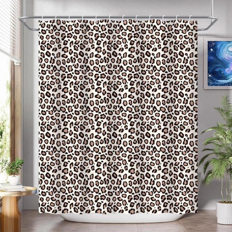 Light Beige Leopard Print Shower Curtain Fun Stylish Bath Spaces